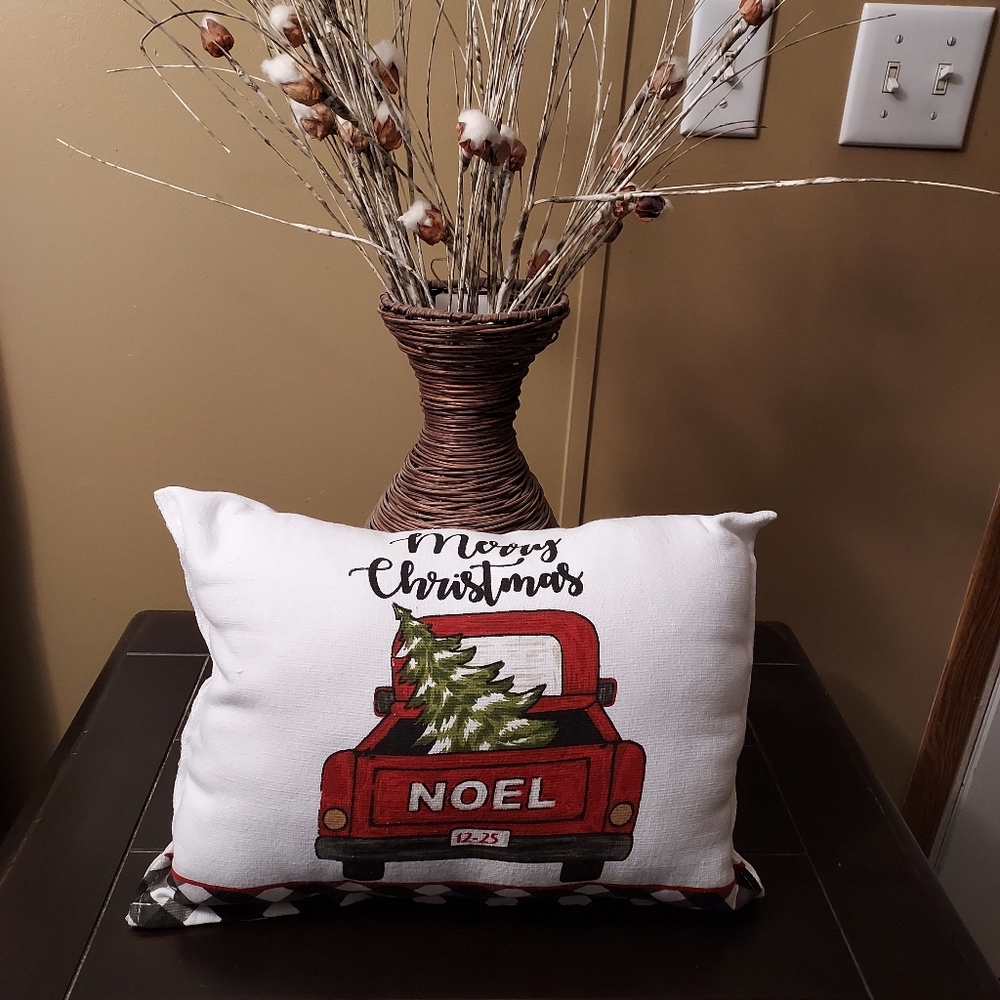 Homemade Red truck - Merry Christmas pillow